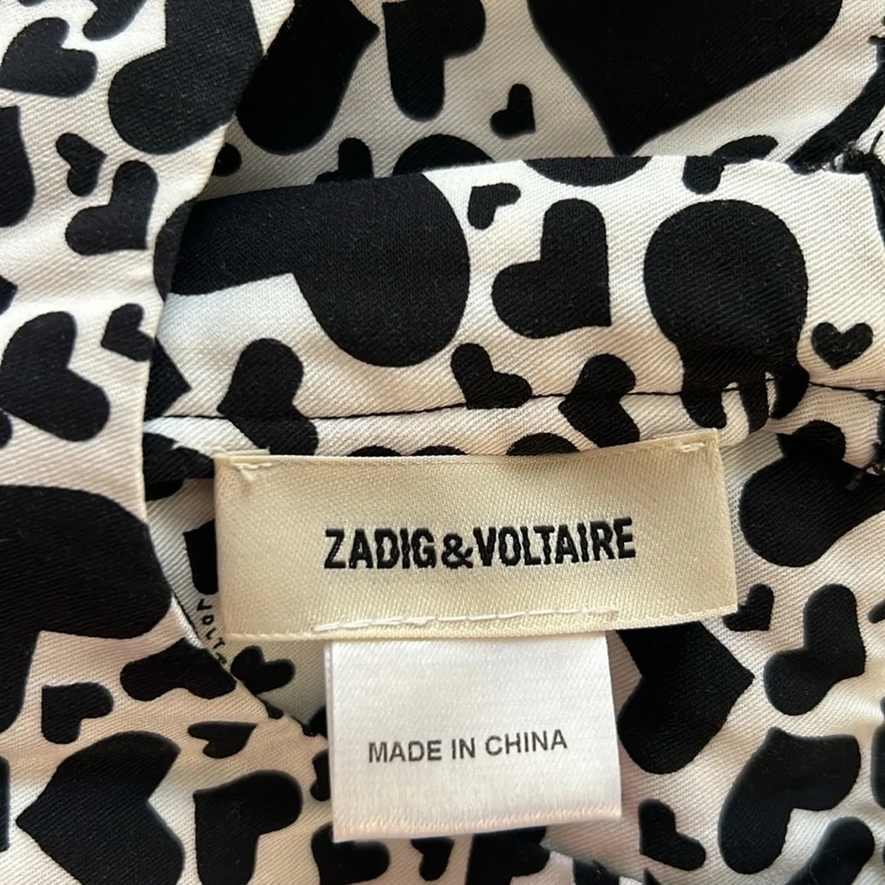 Zadig & Voltaire Freja Dress Heart Print Black White Tunic Girls NWOT